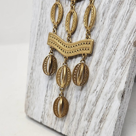Stella and Dot Kimberly Gold Tone Lariat Statement Collar Necklace Layer Pendant - Picture 3 of 6